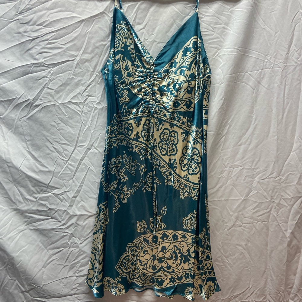 ZARA Blue Pattern Satin Dress